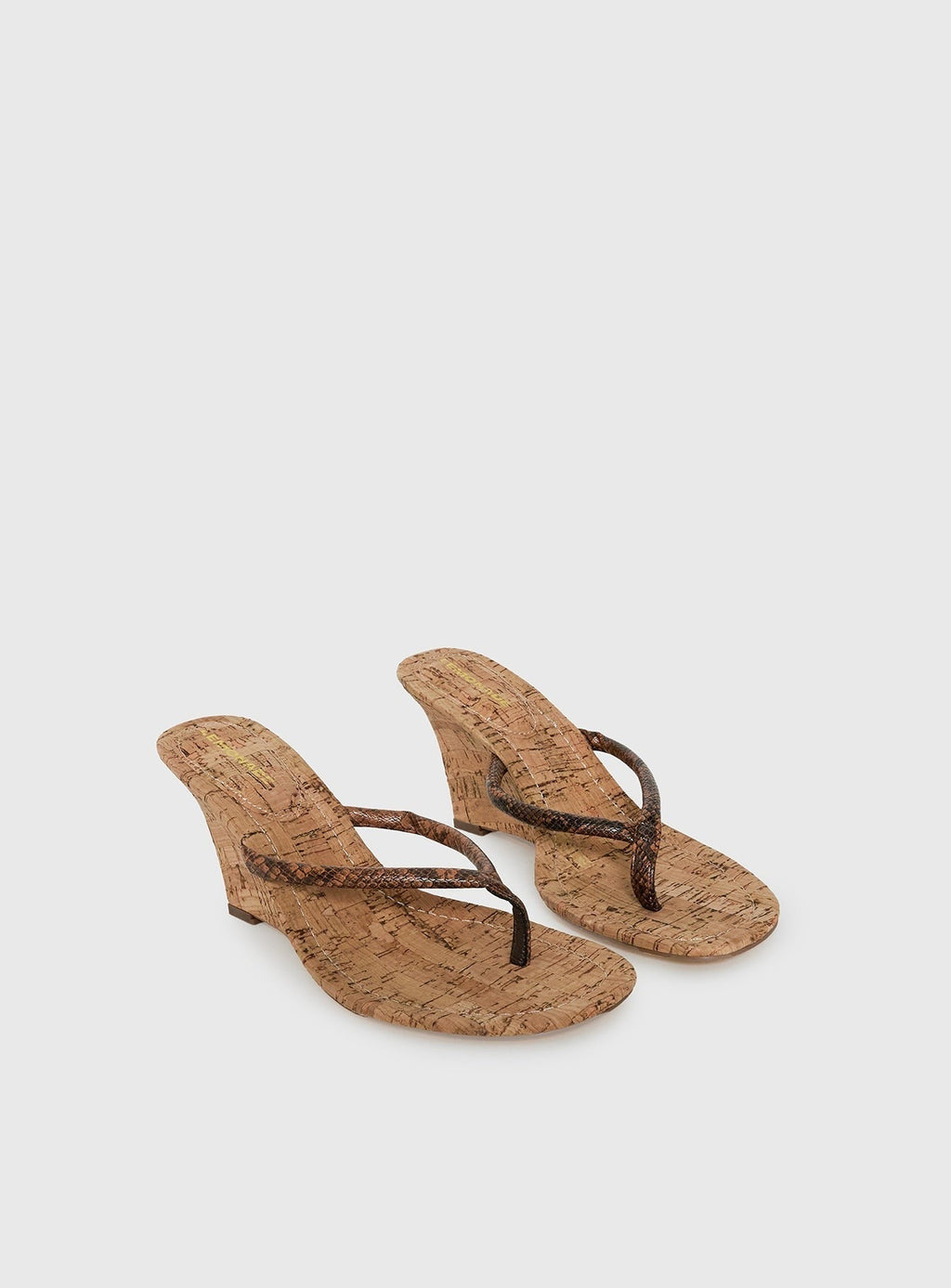 Fluke Cork Wedge Thong Heels Chocolate