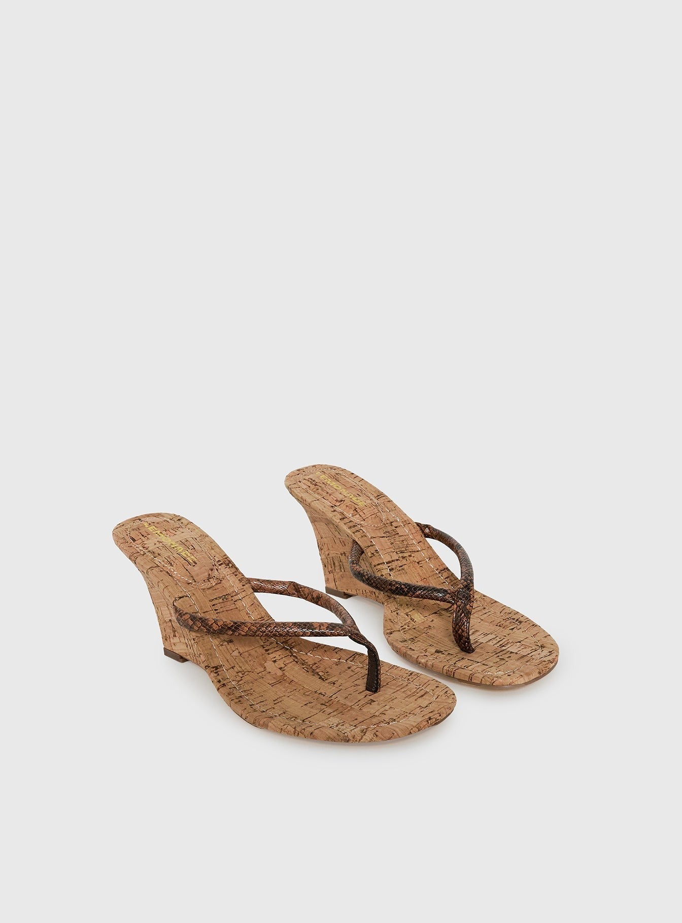 Fluke Cork Wedge Thong Heels Chocolate