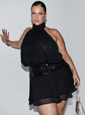 Zenayda Drop Waist Sequin Mini Dress Black Curve