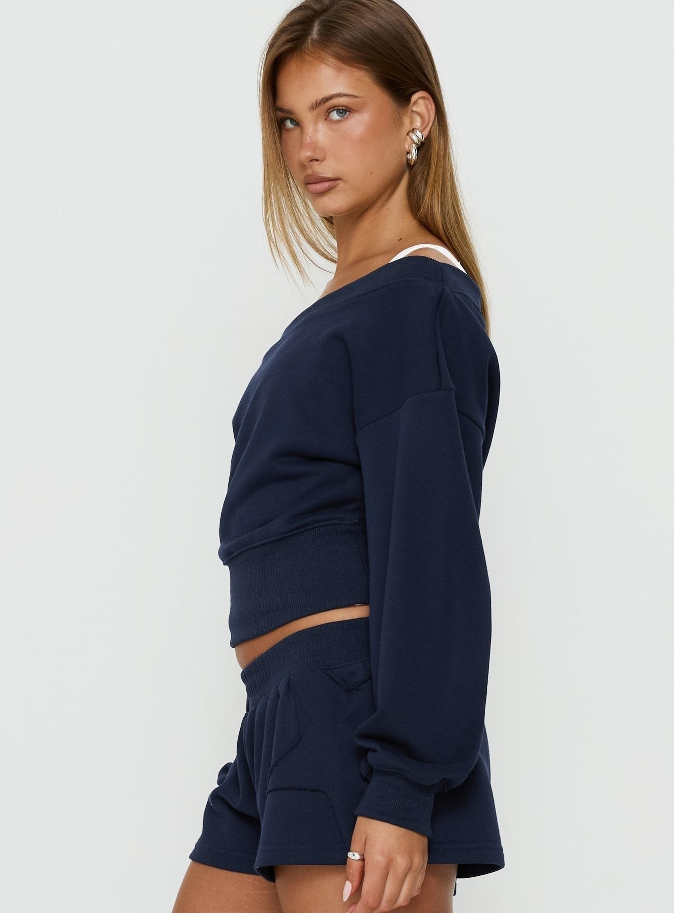 Kohdie Off Shoulder Fleece Jumper Navy