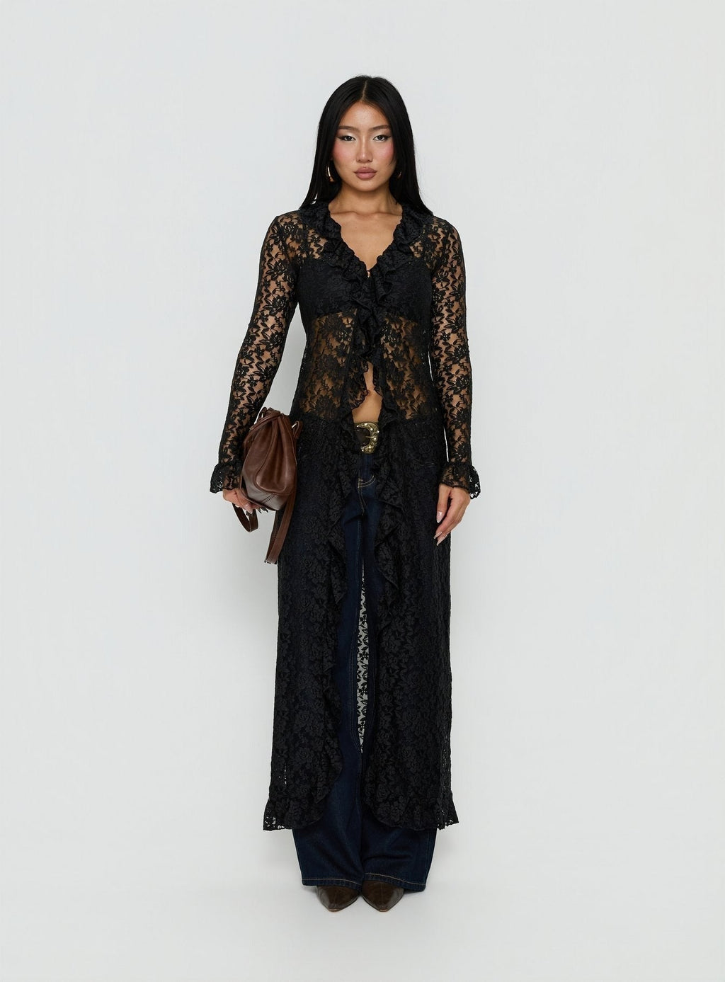 Long Nights Long Sleeve Lace Maxi Dress Noir