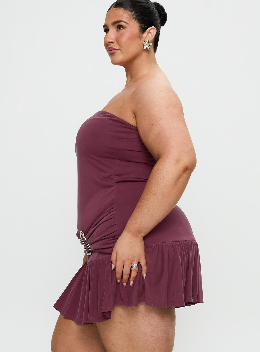 Love Lingers Strapless Mini Dress Burgundy Curve