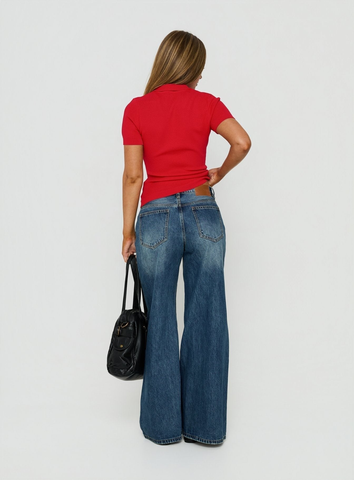 Celinia Mid Rise Asymmetrical Baggy Jeans Dark Indigo