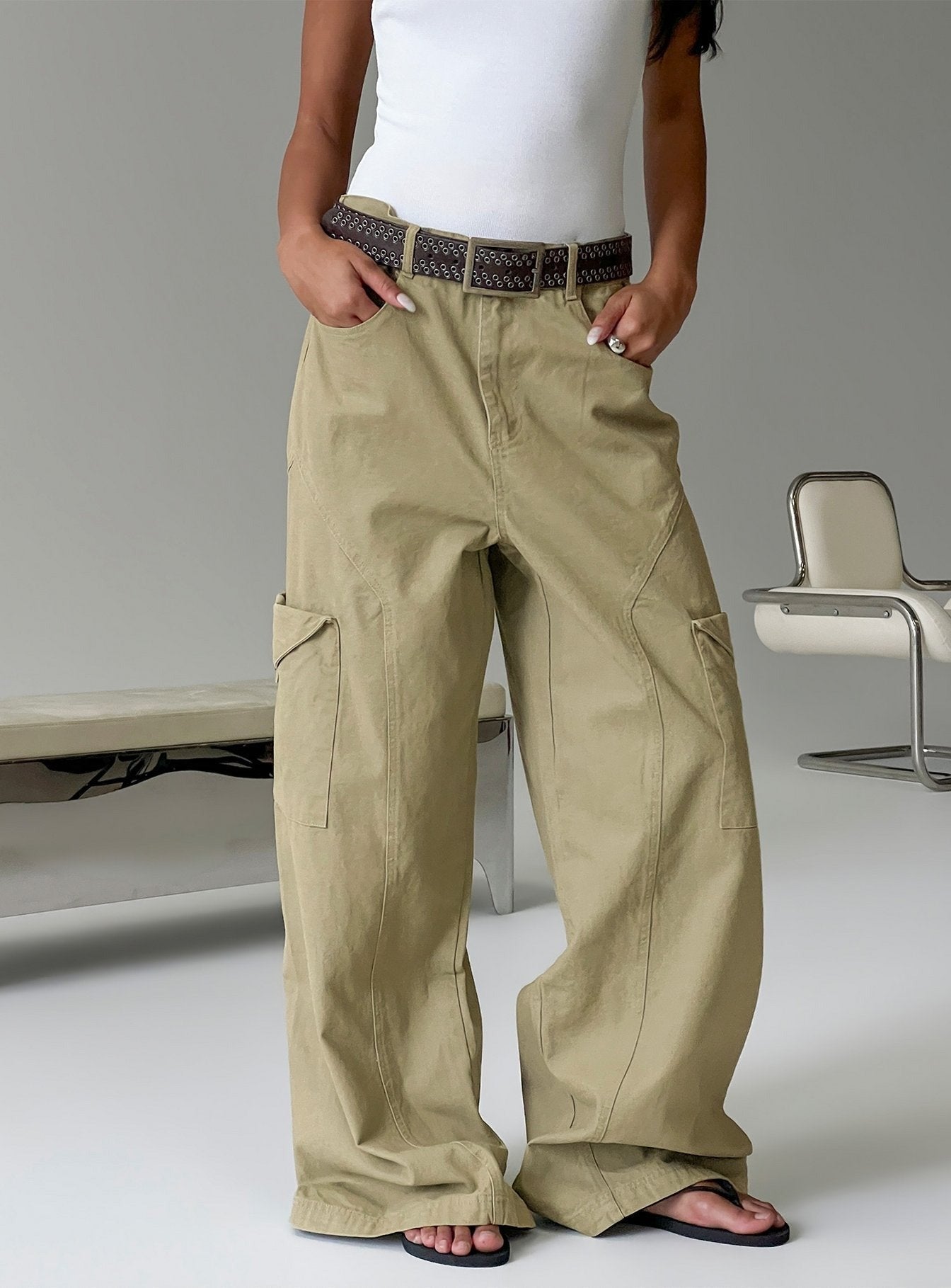 Sylene Pocket Detail Cargo Pants Khaki