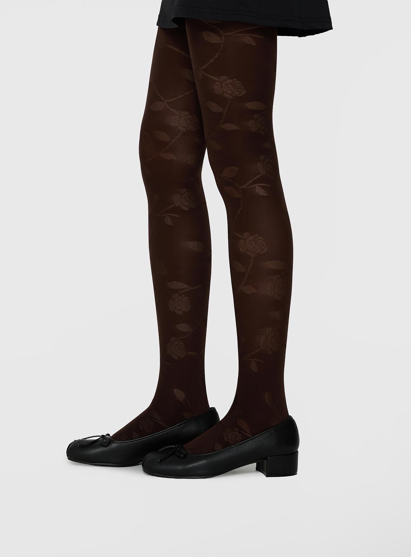 Lille Floral Sheer Tights Black