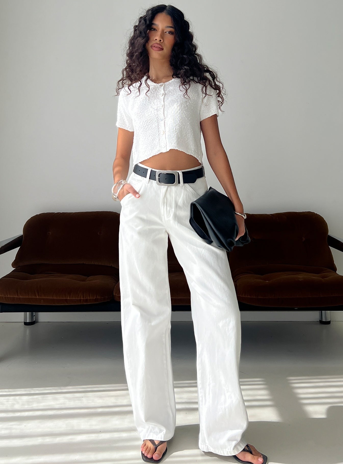 Erena High Rise Barrel Leg Jeans White