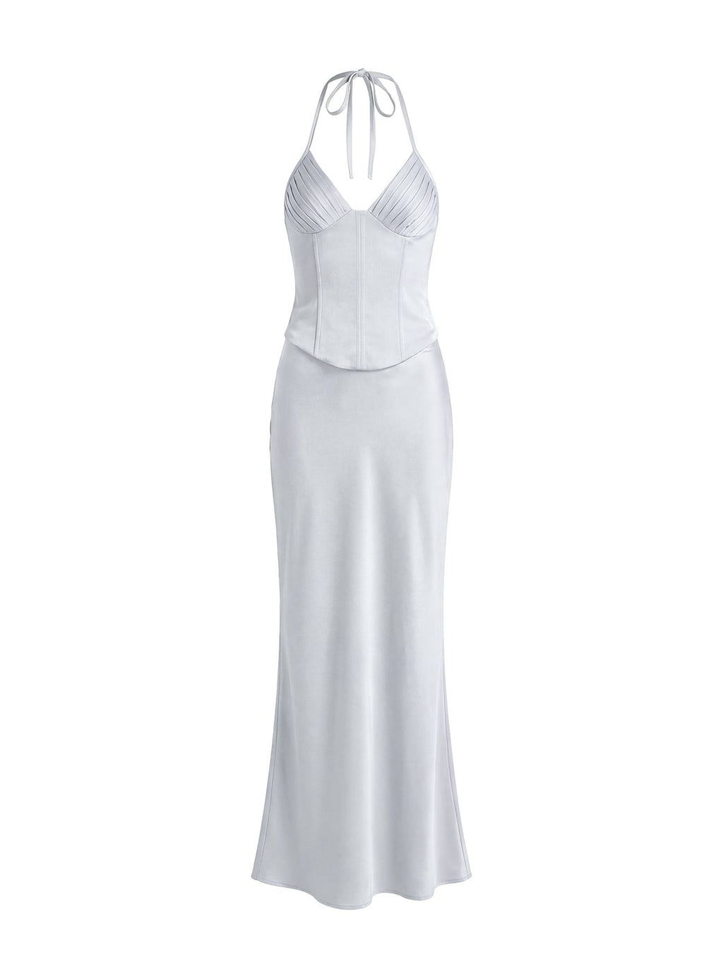 Devotedness Satin Corset Maxi Dress Silver
