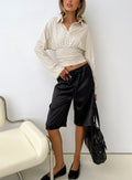 Sozeri Low Rise Long Line Satin Short Black
