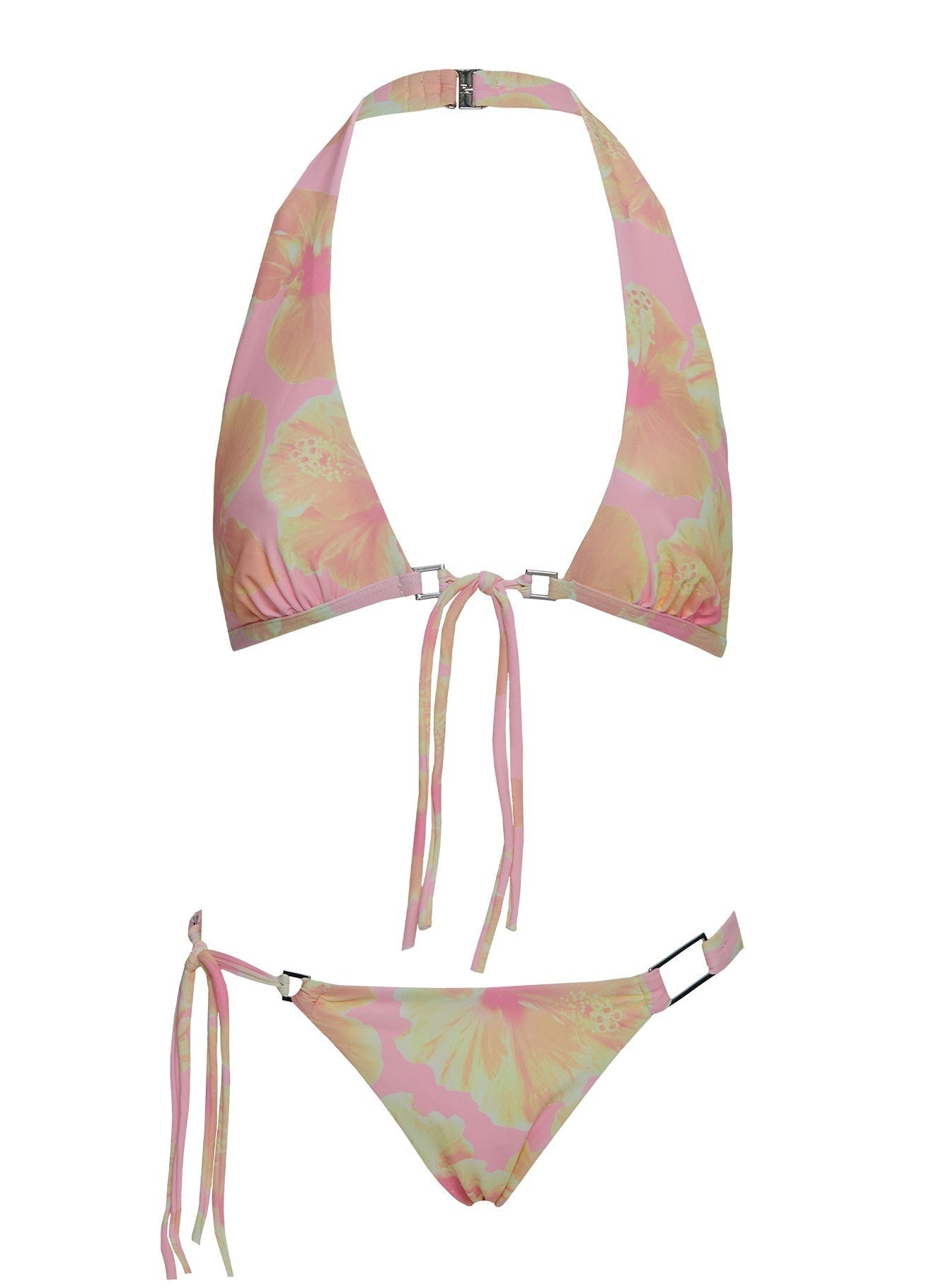Janessa Hardware Halter Bikini Top Pink / Yellow Floral