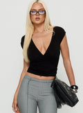 Rozalin Plunge Jersey Wrap Top Black