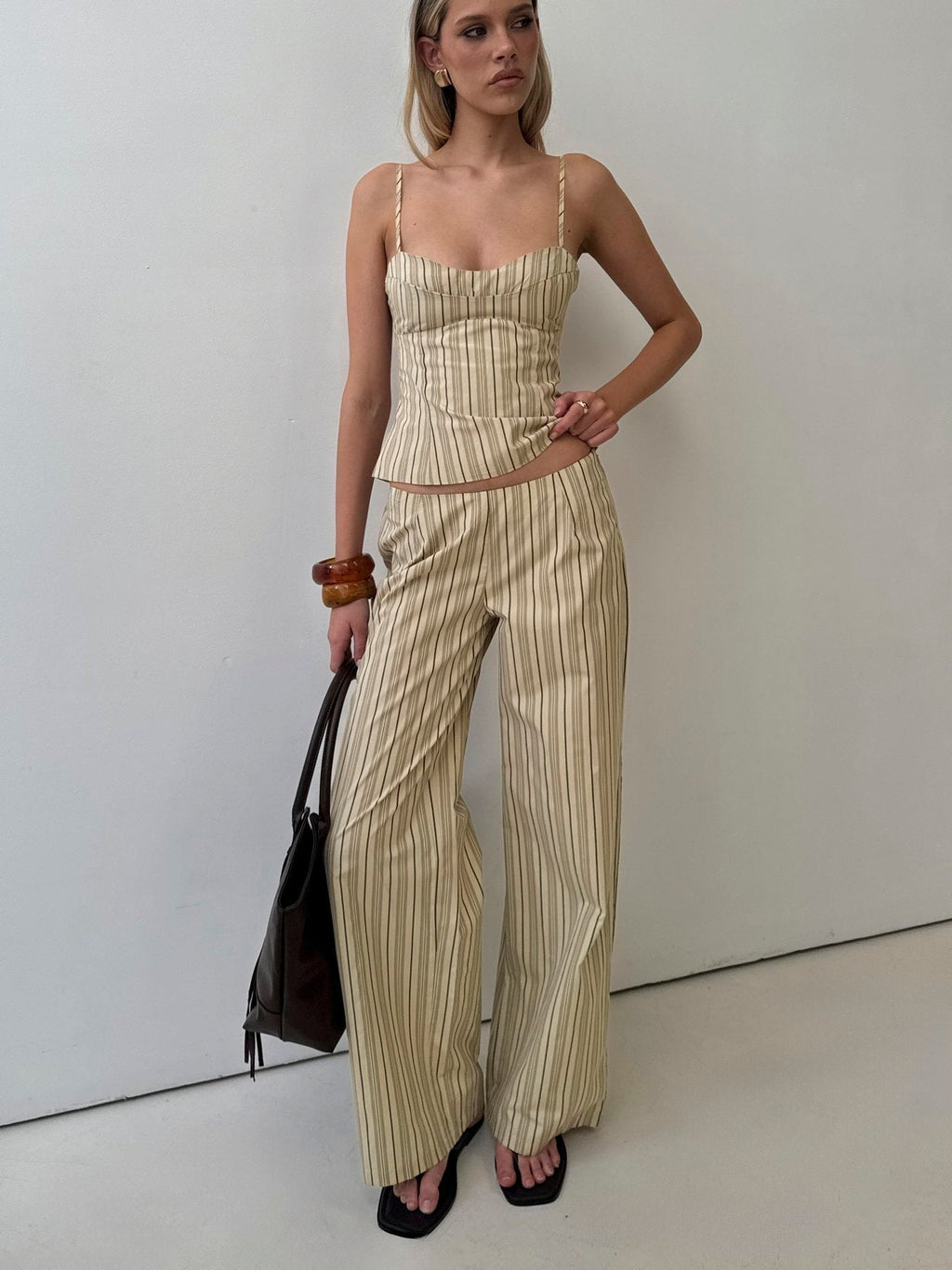 Kierstyn Corset Set Beige Stripe
