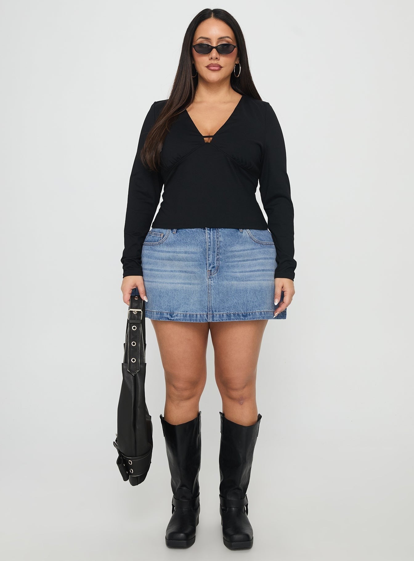 Sold On You Long Sleeve Top Black Curve