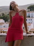 Zenn Ring Detail Draped Romper Red