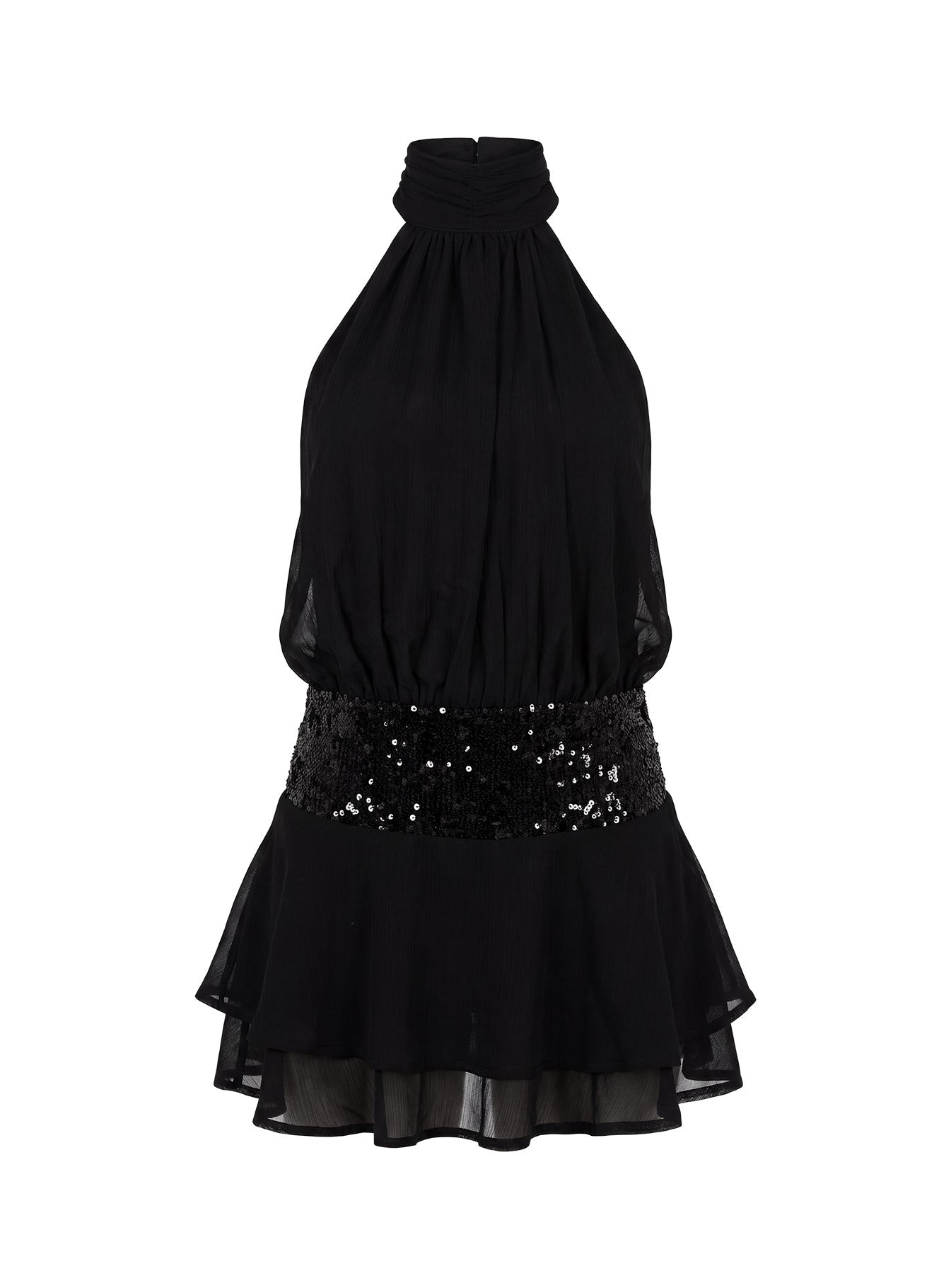 Zenayda Drop Waist Sequin Mini Dress Black