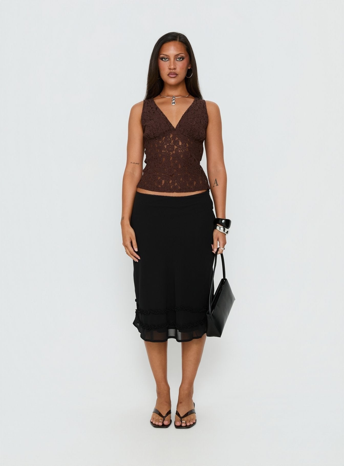 Clarabella Frill Midi Skirt Black