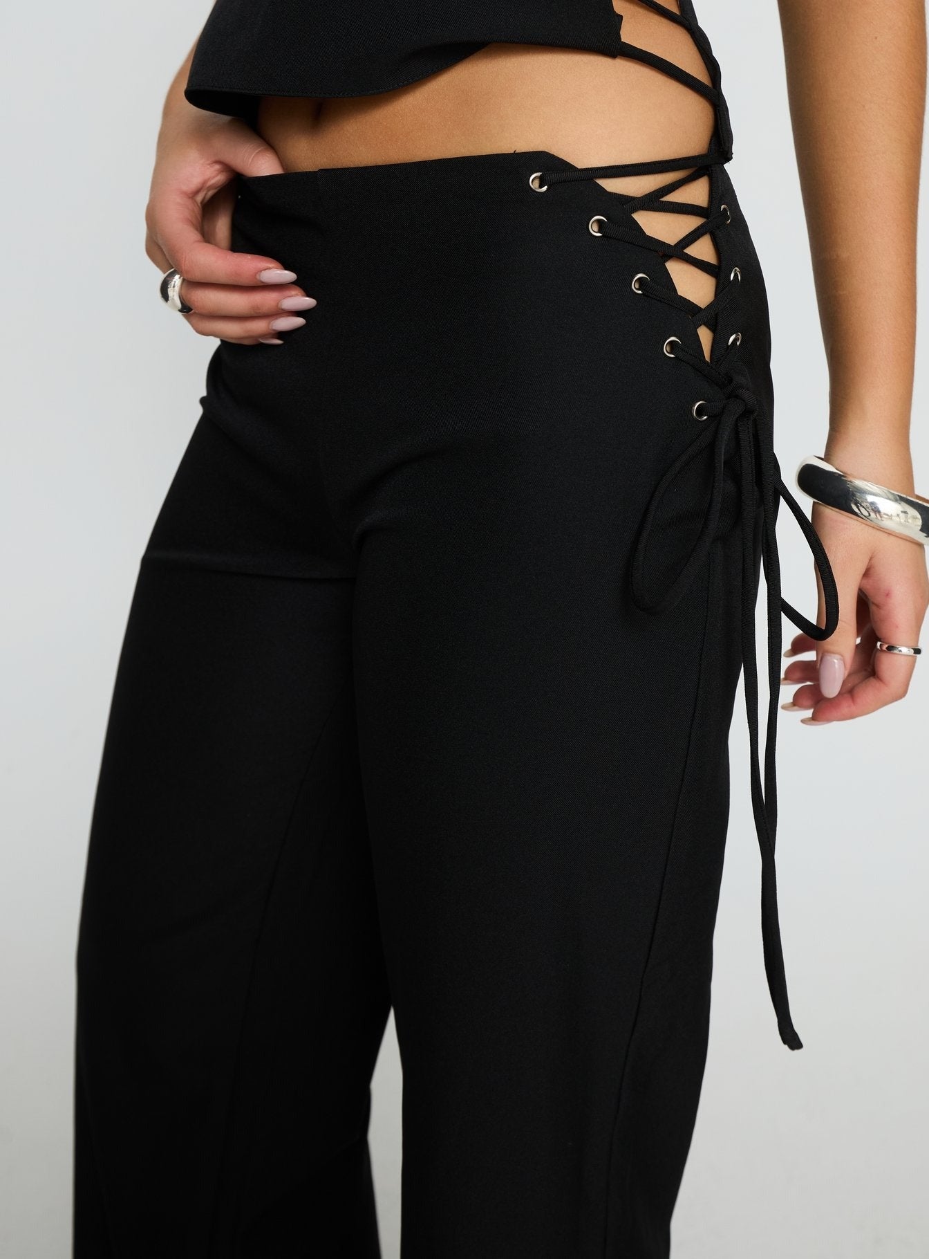 Riane Lace Up Pants Black