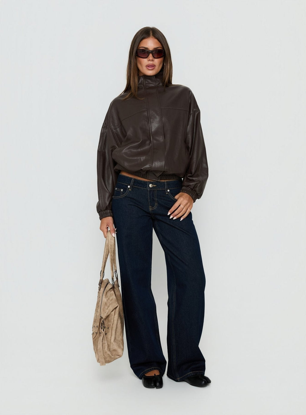 Dialtone Funnel Neck Faux Leather Jacket Washed Brown