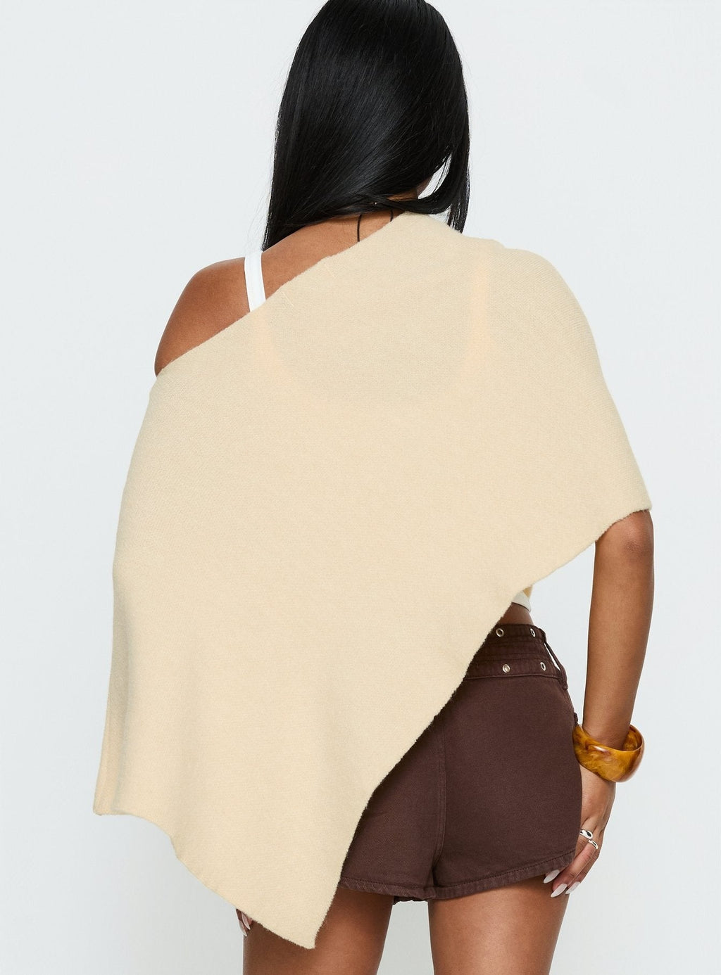 Rouse Off Shoulder Heavy Knit Poncho Cream