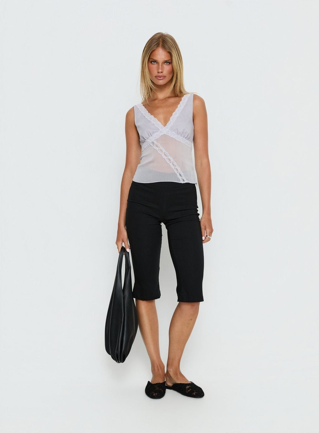 No Place Like Home Lace Trim V-Neck Top Lilac