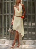 Evaleine Asymmetrical Chiffon Midi Skirt Baby Yellow