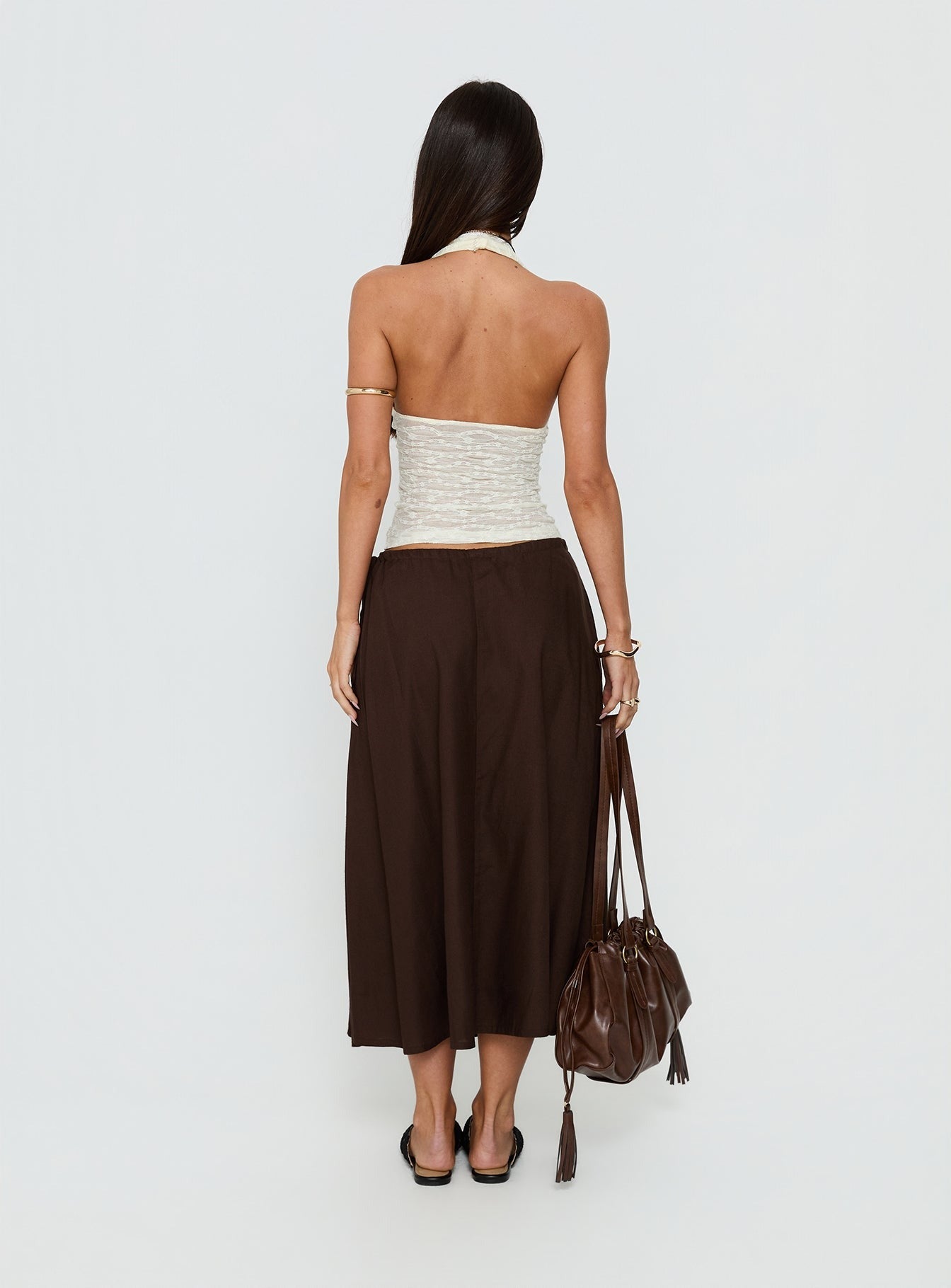 Persuasion Tie Side Midi Skirt Chocolate