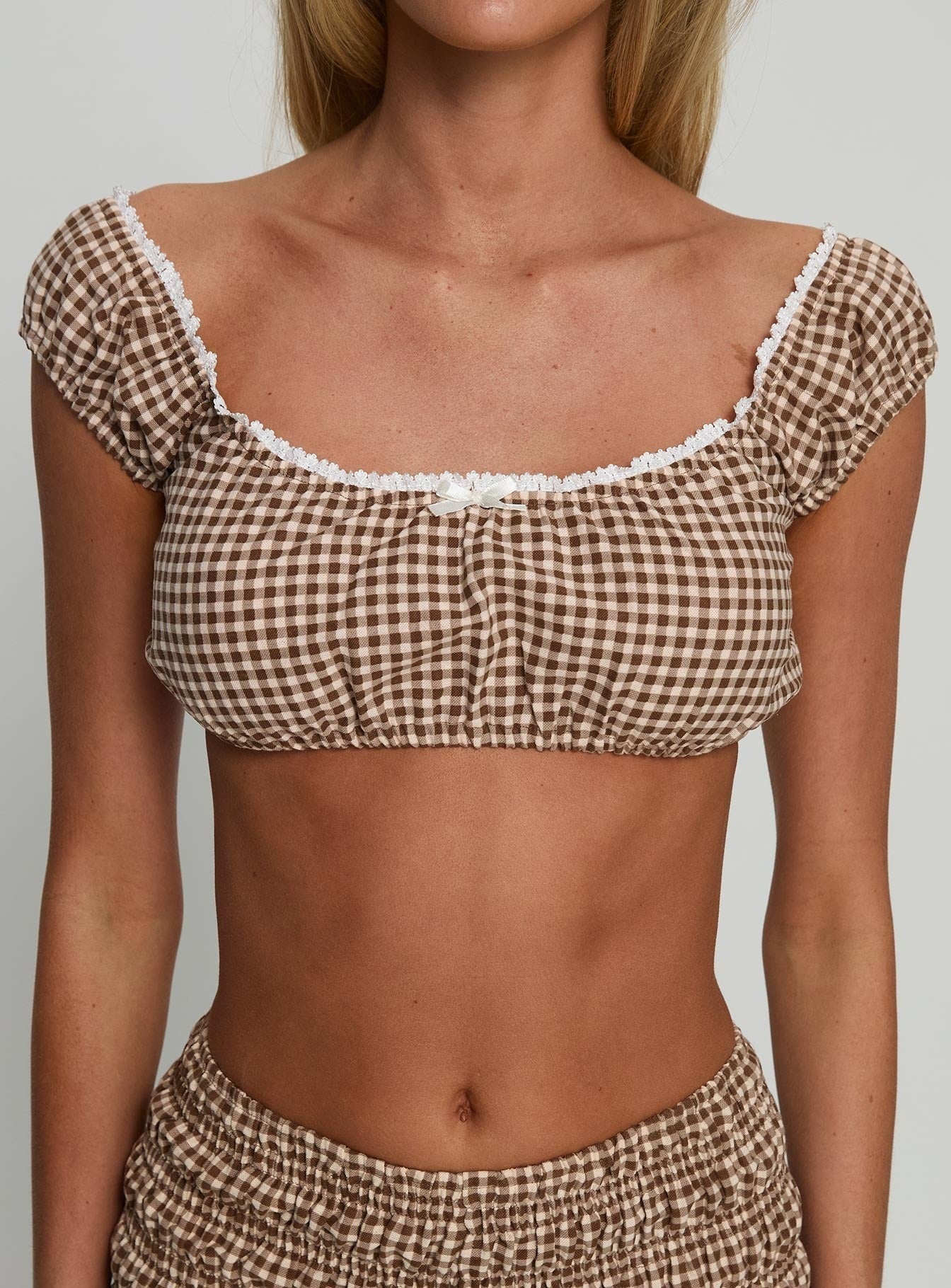 Mio Bralette Top Mini Gingham Brown