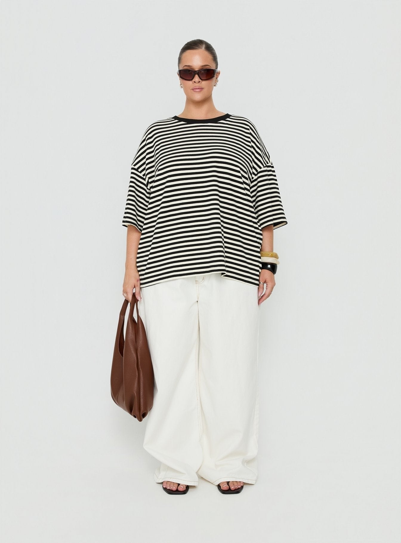 Settle Down Short Sleeve Top Black / White Stripe Curve