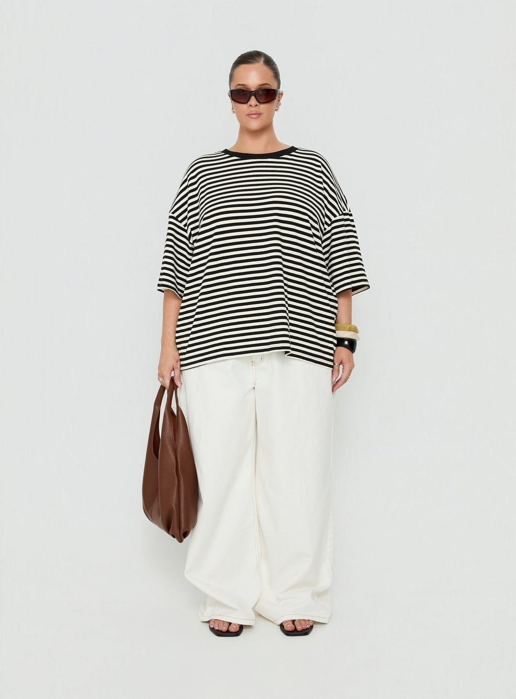 Settle Down Short Sleeve Top Black / White Stripe Curve