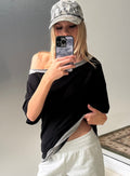 Celeia Layered Off Shoulder Tee Black / Grey