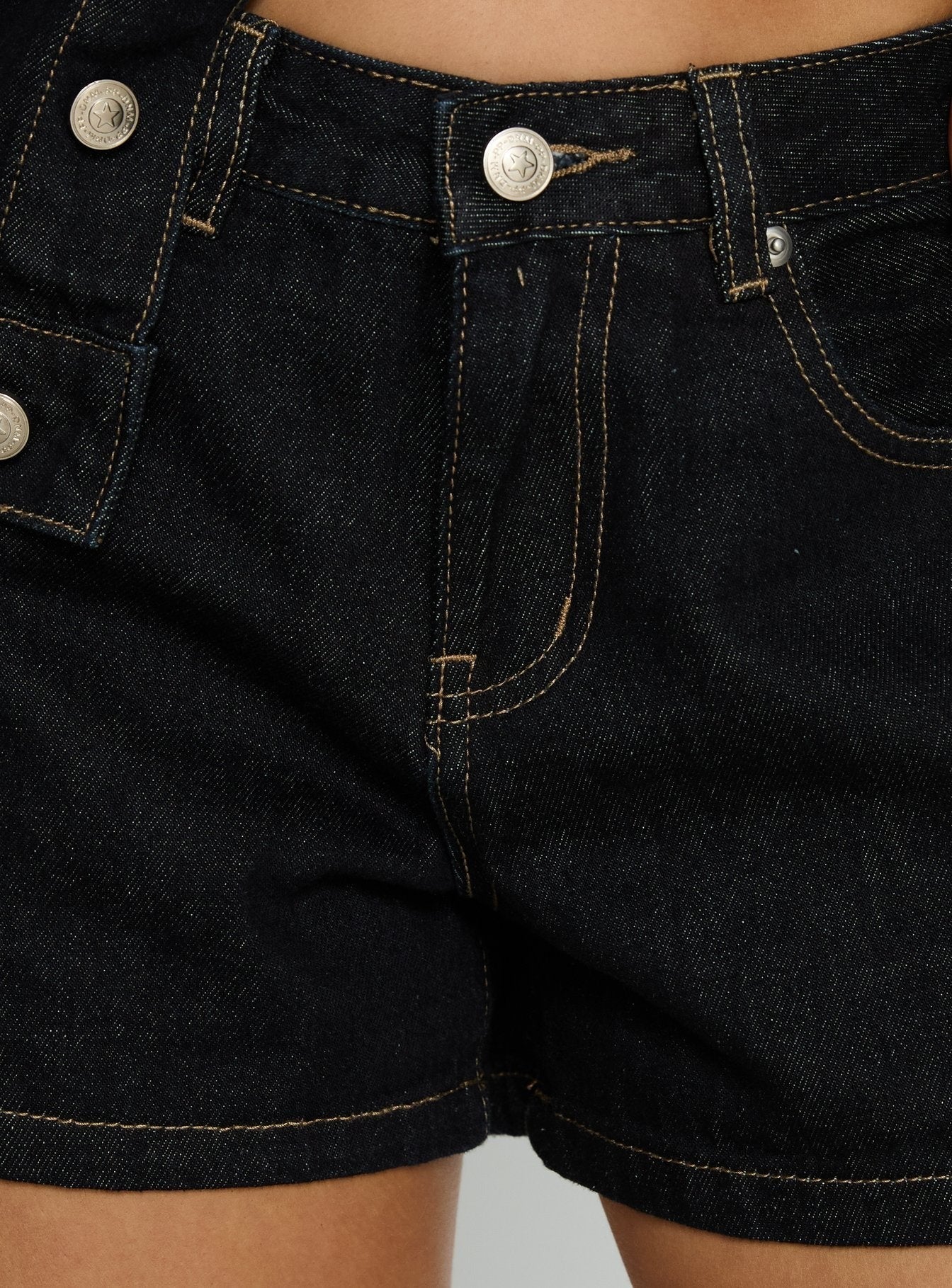 Mackenza Mid Rise Denim Shorts Raw Denim