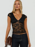 Zandie Textured V Neck Short Sleeve Top Black