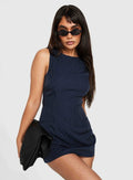 Yumiko Romper Navy Pinstripe