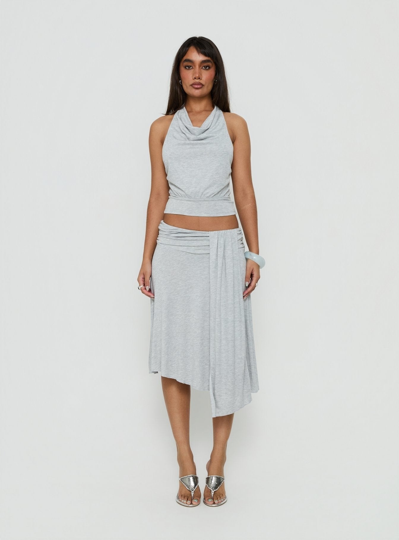 Iselda Draped Midi Skirt Grey Marle