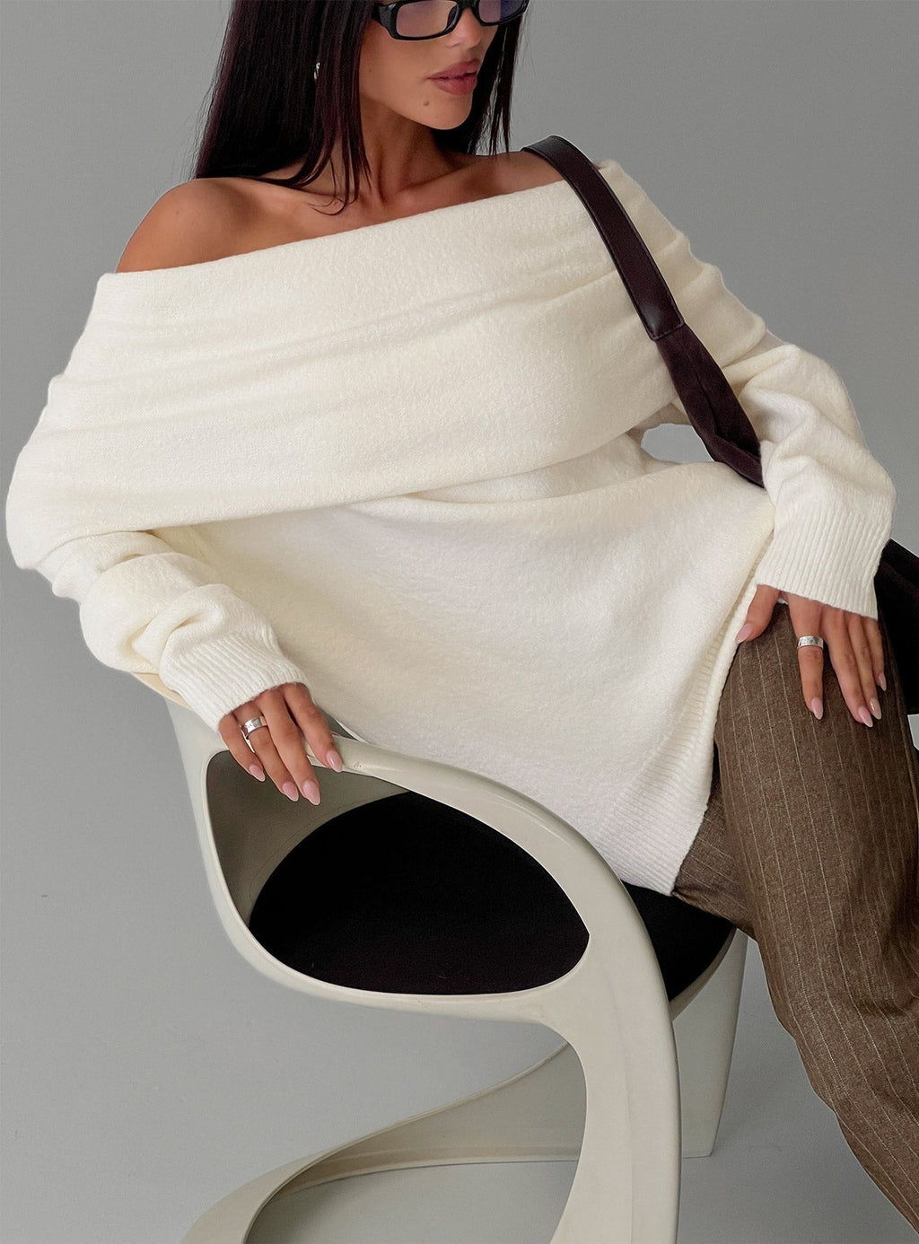 Halona Off Shoulder Knit Sweater Cream