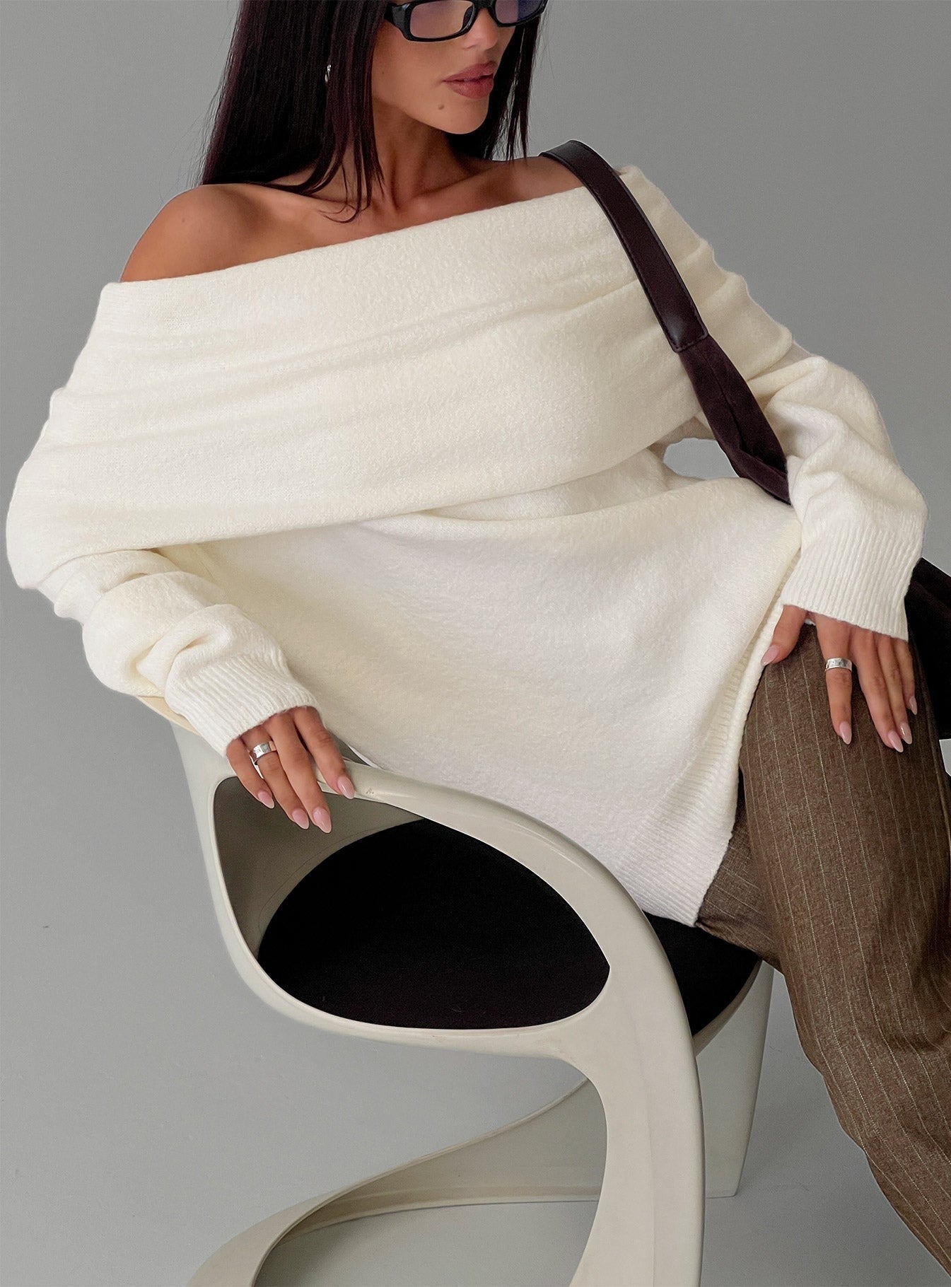 Halona Off Shoulder Knit Sweater Cream