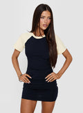 Karlee Ruched T-Shirt Mini Dress Navy / Cream