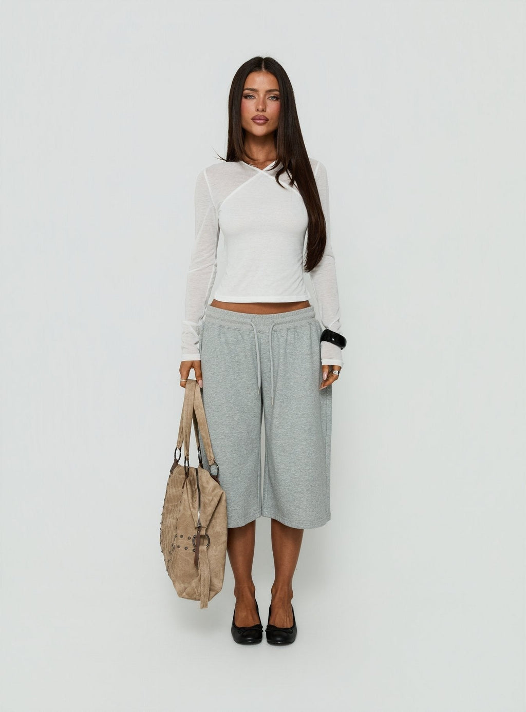 Deila Layered V Neck Long Sleeve Top White