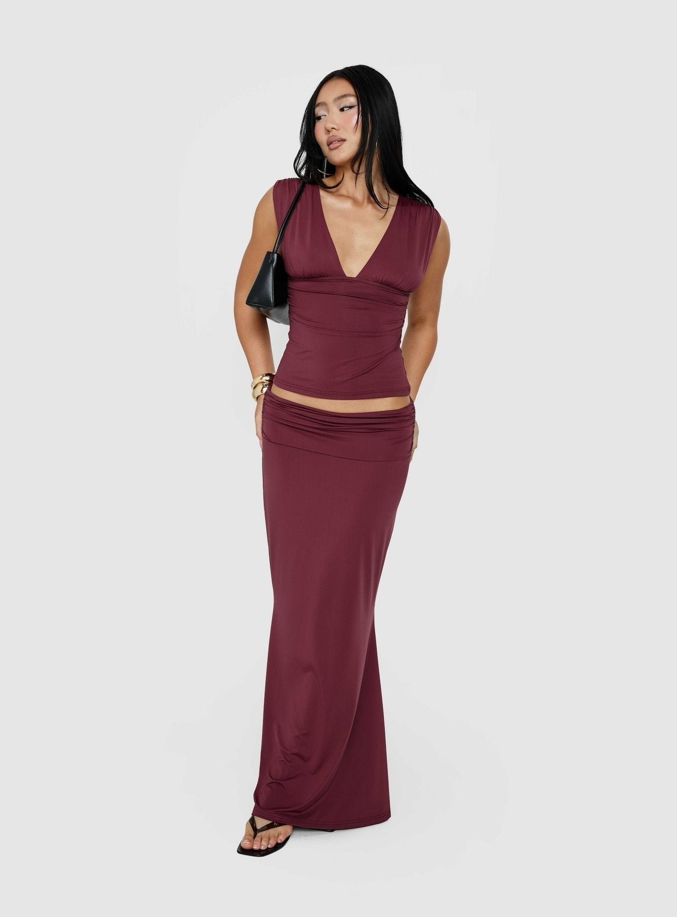 Liorah Thick Strap Plunge Neck Top Red