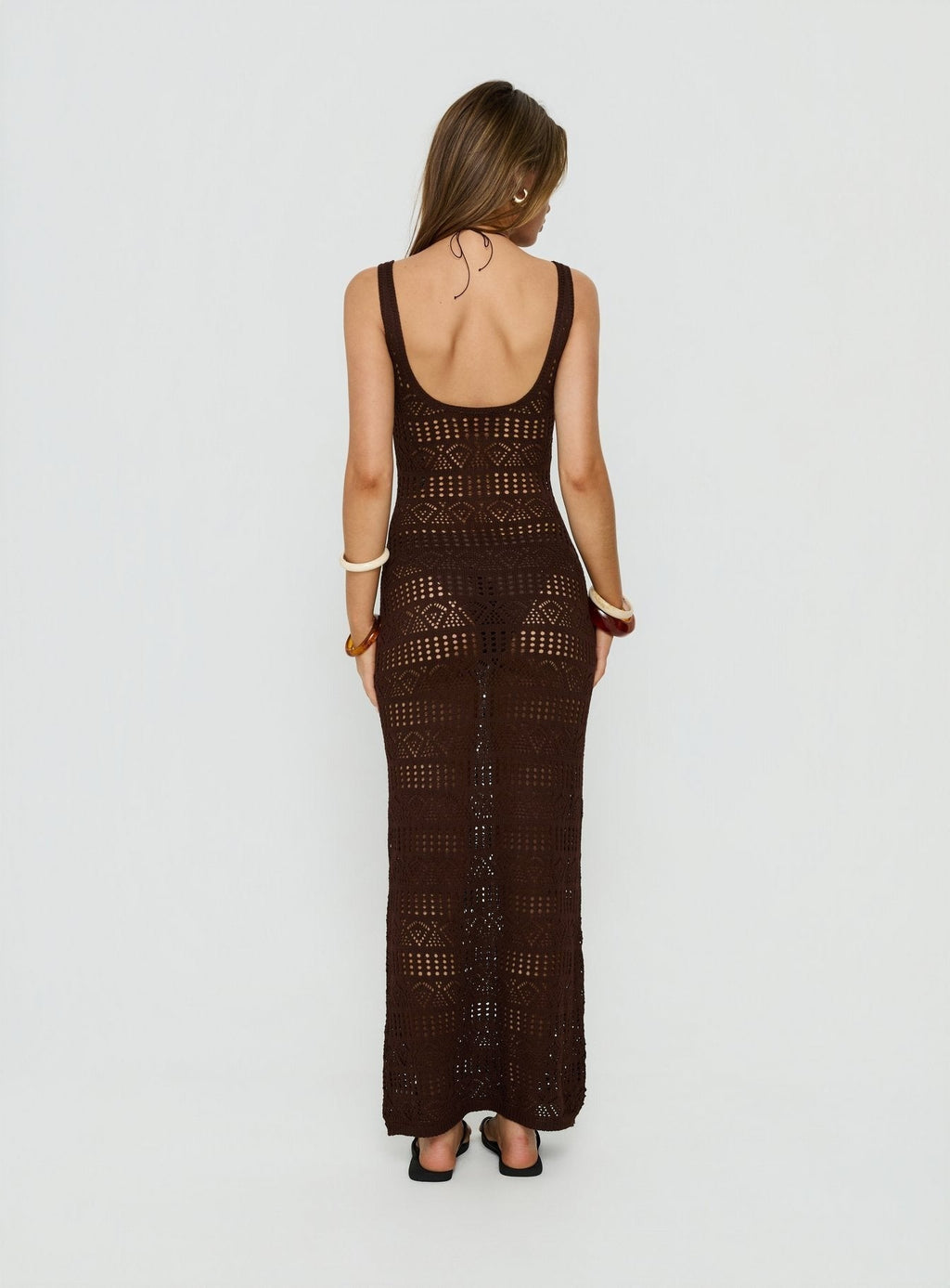 Ledena Knit V Neck Maxi Dress Chocolate