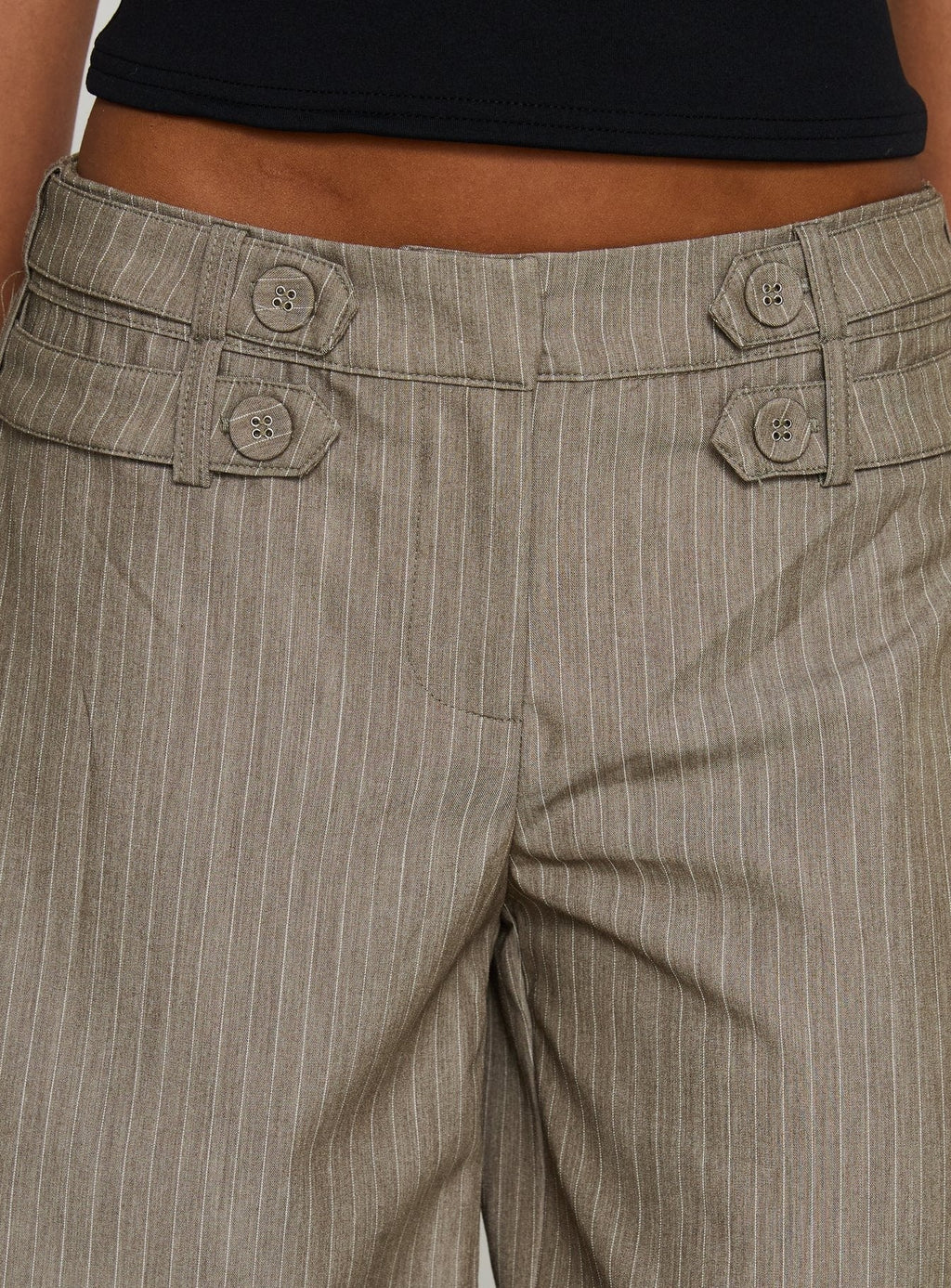 Jette Tailored Buckle Pant Taupe Pinstripe