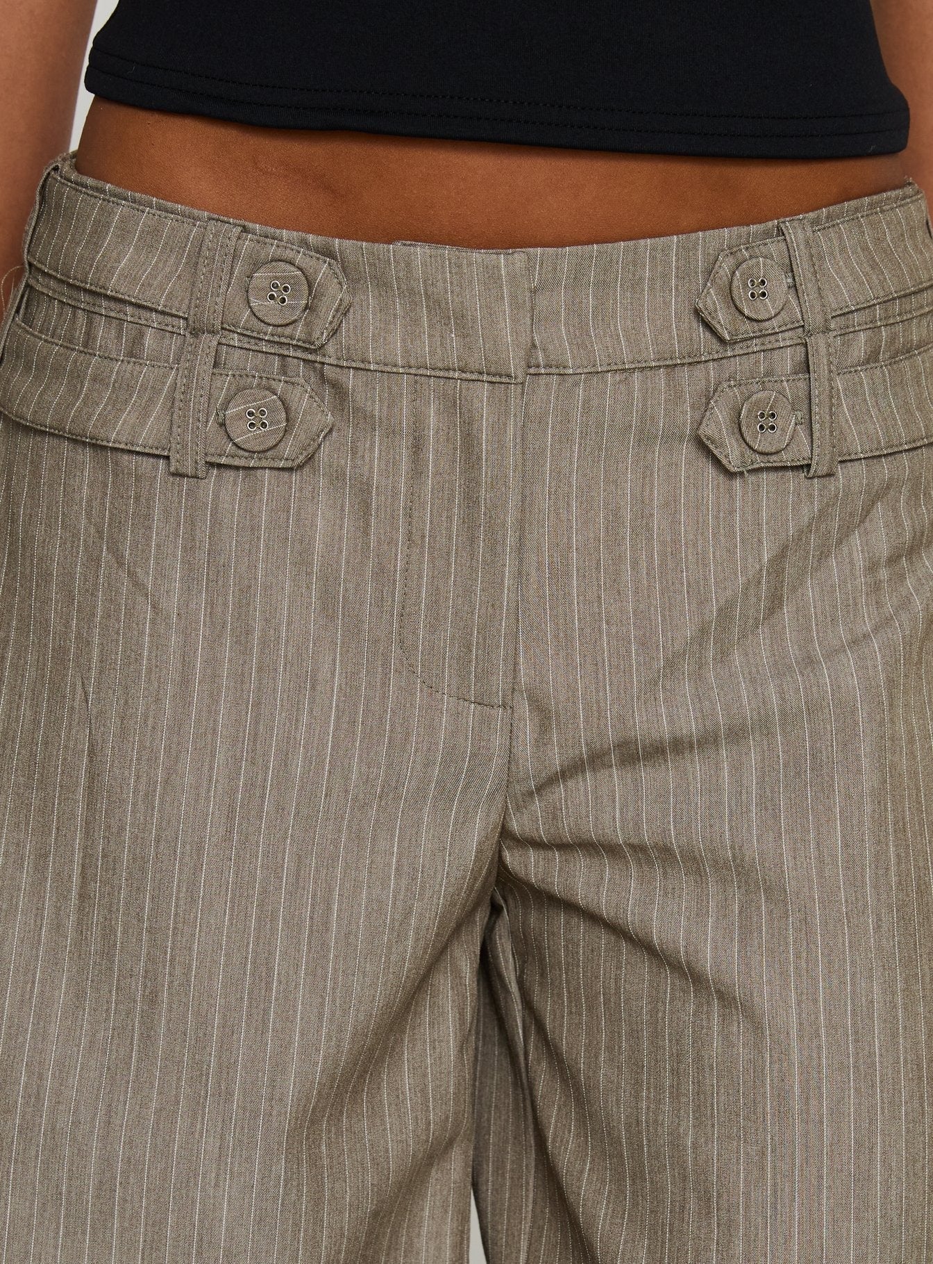 Jette Tailored Buckle Pant Taupe Pinstripe