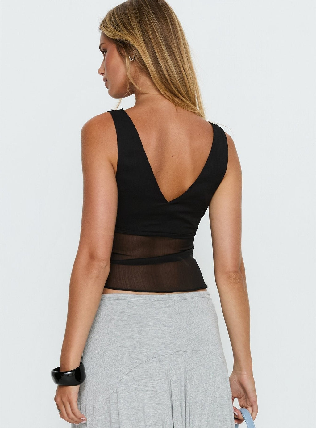 No Place Like Home Lace Trim V-Neck Top Black