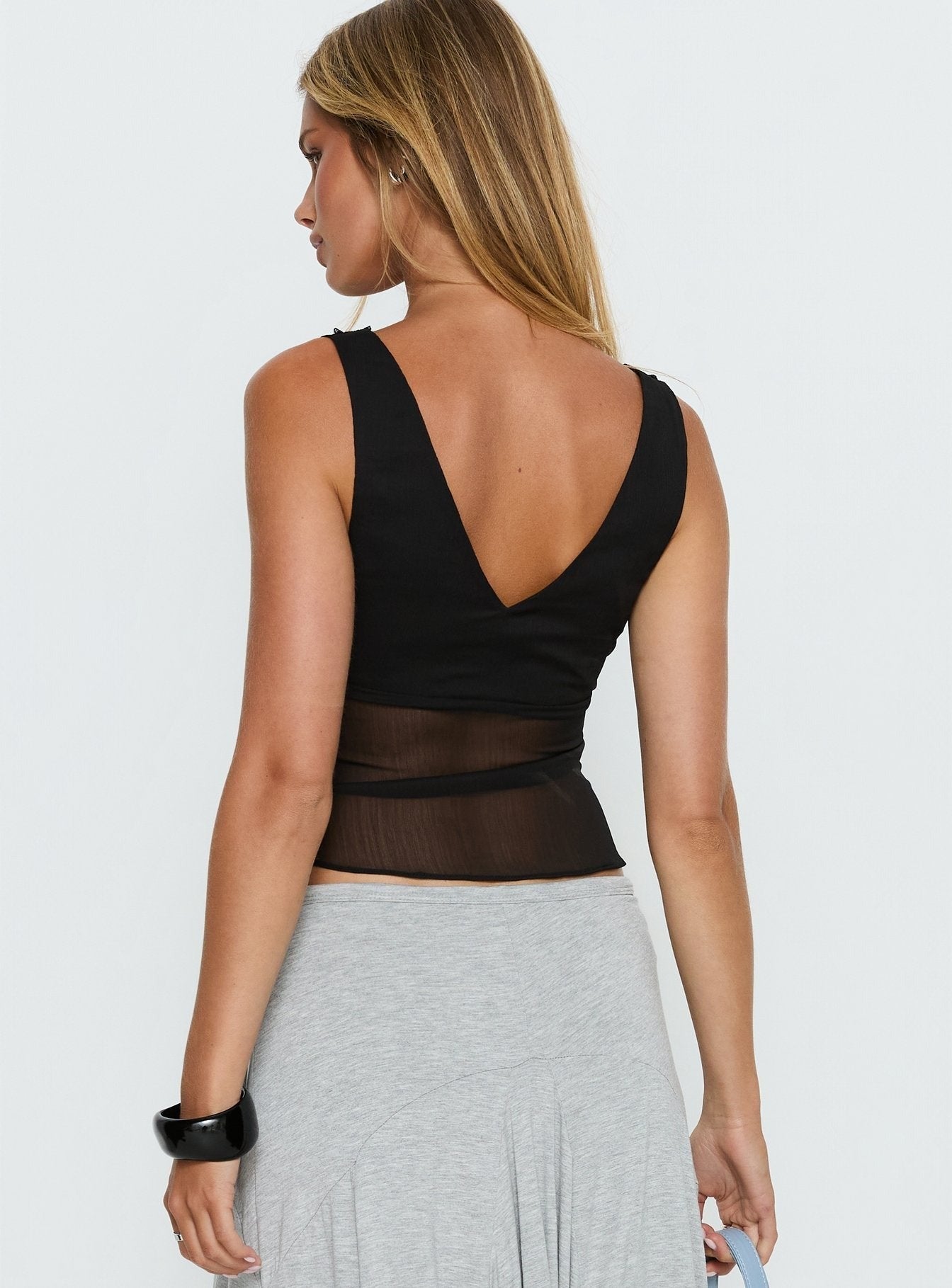 No Place Like Home Lace Trim V-Neck Top Black