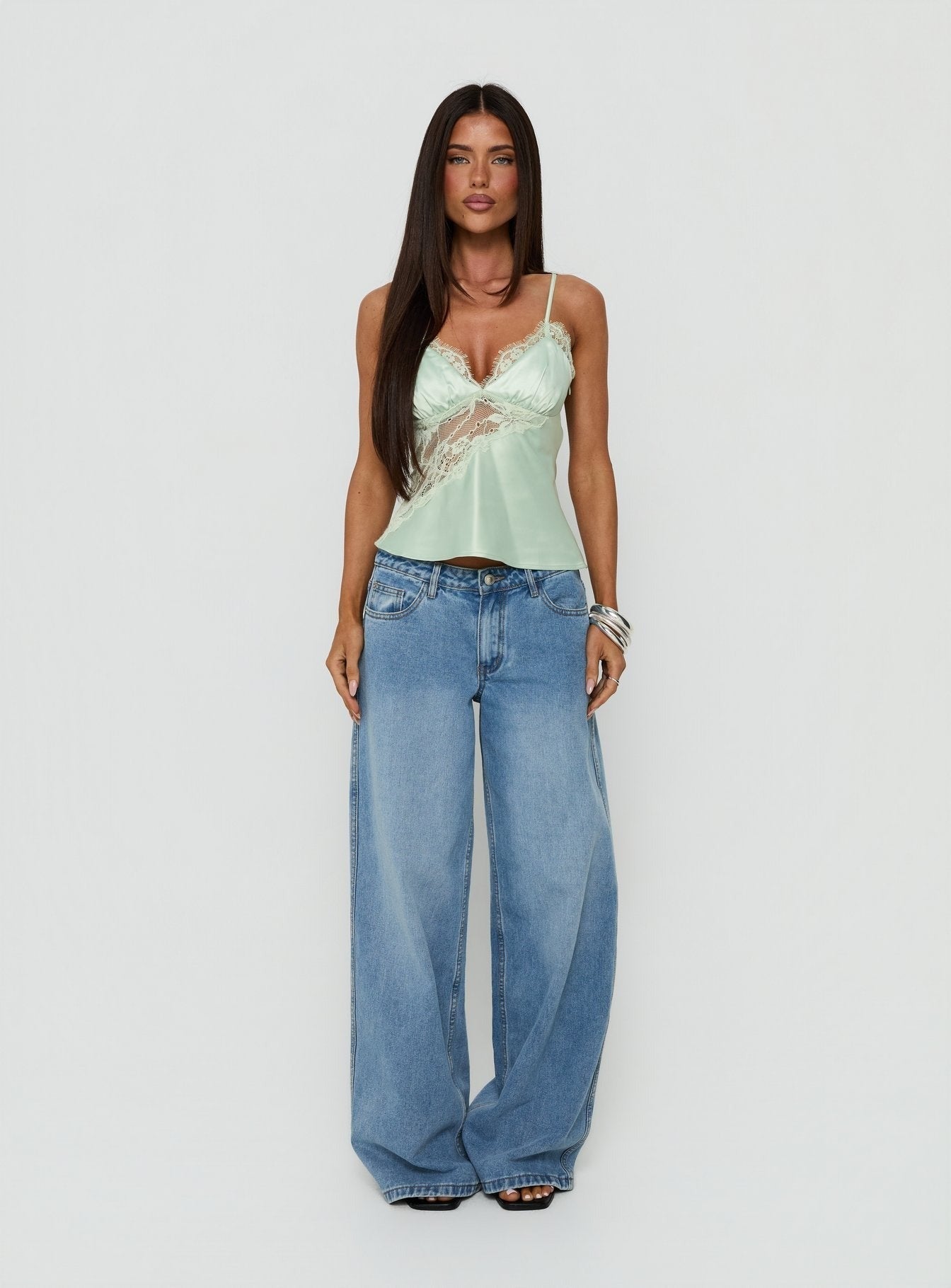Annamari Lace Satin Cami Top Green