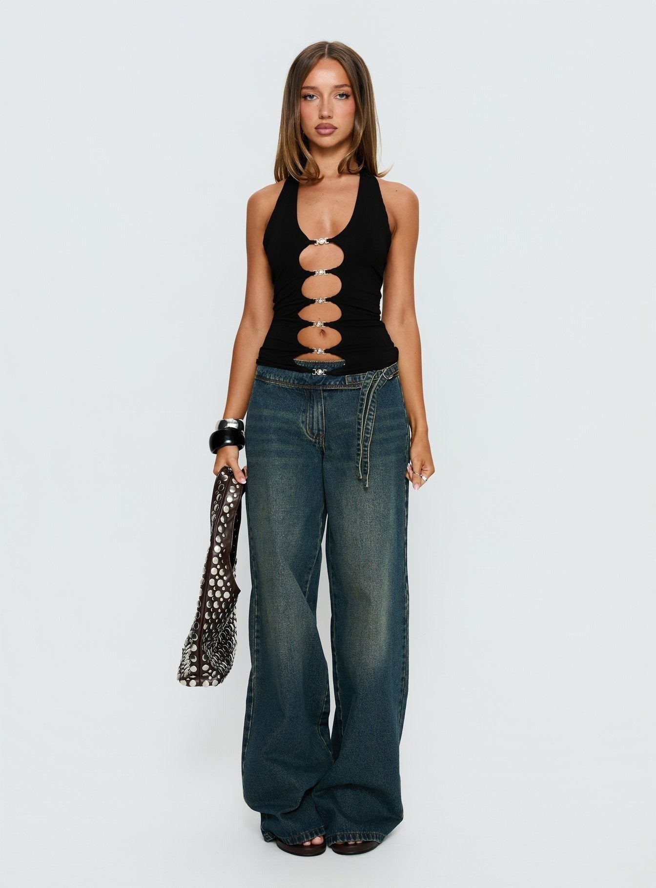 Sheelah Cut Out Sleeveless Top Black