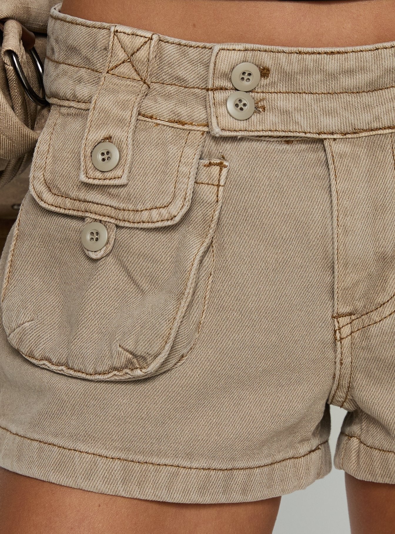 Headphones On Micro Cargo Short Washed Brown