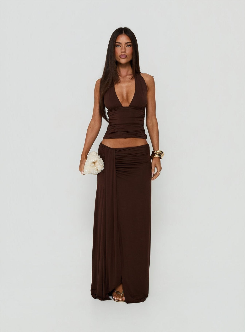 Keerah Ruched Maxi Skirt Brown