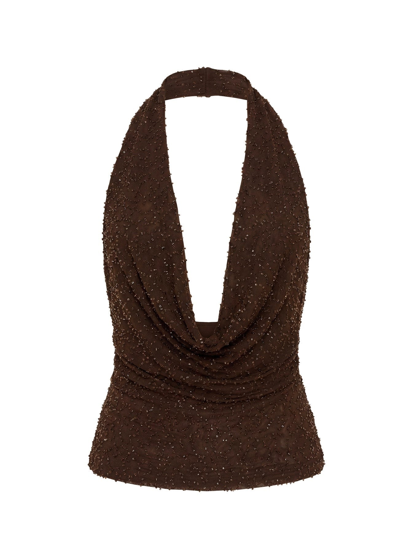 Auralie Plunge Neck Halter Top Brown