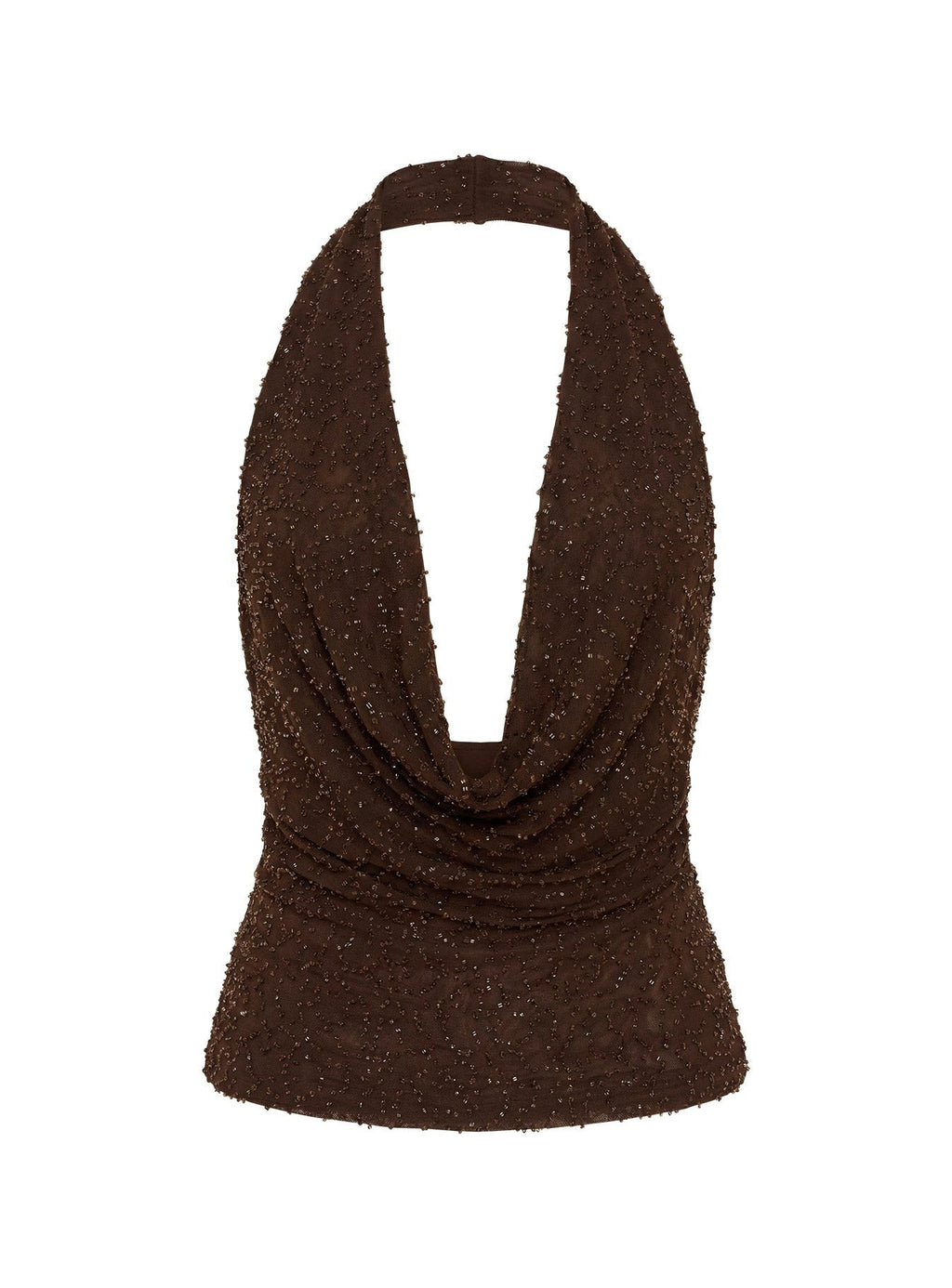 Auralie Plunge Neck Halter Top Brown