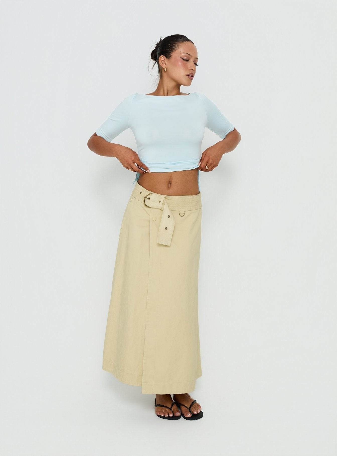 True Visions Belted Maxi Skirt Sand